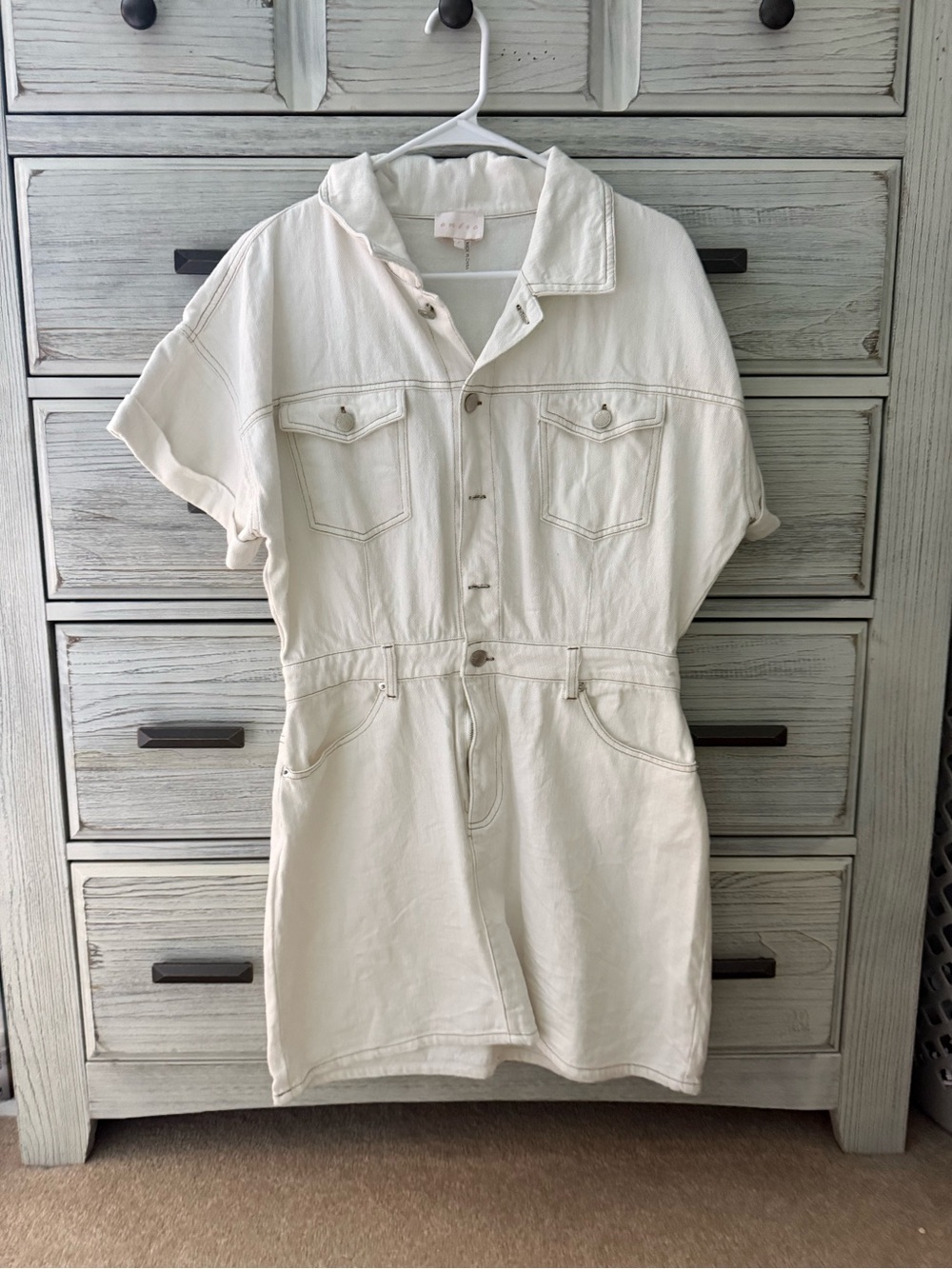 Cream Short Sleeve Denim Dress